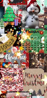 Colorful Christmas collage with snowmen and festive elements.