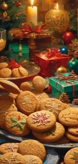 Festive Christmas cookies and gifts arrangement.