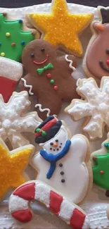 Colorful Christmas cookies with festive designs.