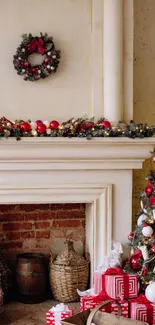 Cozy living room with Christmas decorations and a festive tree.