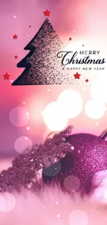 Festive Christmas mobile wallpaper with purple ornament and holiday design.