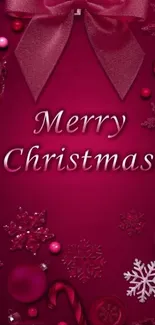 Merry Christmas red festive wallpaper with decorations.