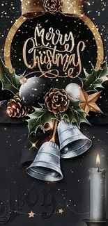 Festive Christmas mobile wallpaper with decorations and candles.