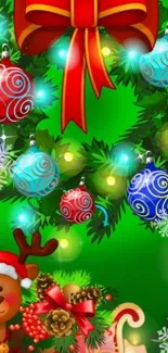 Colorful Christmas mobile wallpaper with festive elements.