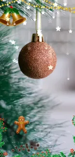 Festive Christmas ornament with lights and decorations for mobile wallpaper.