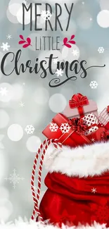 Christmas wallpaper with Santa bag and gifts.