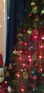 Festive Christmas tree with colorful lights and decorations creating holiday cheer.