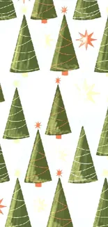 Festive Christmas tree pattern wallpaper with star accents.