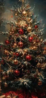 Beautifully decorated Christmas tree with ornaments and candles.