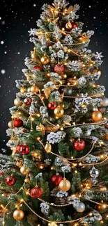 Decorated Christmas tree with lights and ornaments.