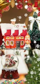 Festive Christmas village with cozy house and decorations.