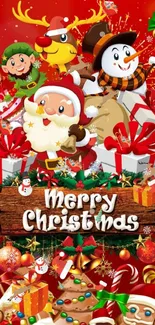 Vibrant Christmas wallpaper with Santa and festive decorations.