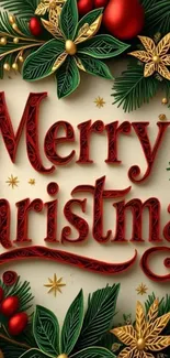 Colorful Christmas wallpaper with festive decorations.