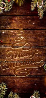 Christmas-themed wood wallpaper with festive decorations.