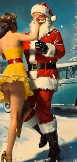 Santa Claus dancing in festive holiday scene