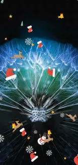 Festive dandelion wallpaper with Christmas theme decorations.