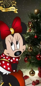 Minnie Mouse with Christmas tree wallpaper.