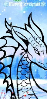 Dragon in a snowy winter scene with festive greeting text.