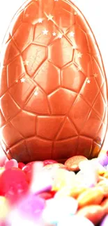 Bronze Easter egg and colorful candies mobile wallpaper.