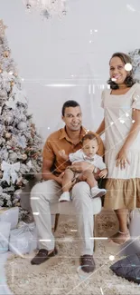 Family enjoying Christmas with a festive tree indoors.