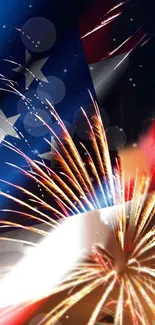 Mobile wallpaper with fireworks and American stars and stripes.