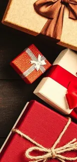 Colorful festive gift boxes with bows.