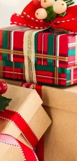 Festive Christmas gifts with vibrant wrapping.