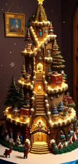 Enchanting gingerbread house with festive lights and holiday decorations.