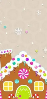 Gingerbread house with candies and snowflakes mobile wallpaper.