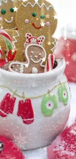 Cheerful gingerbread cookies with candies in a festive holiday jar.