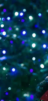 Festive dark blue wallpaper with twinkling lights for a holiday mood.