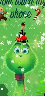 Festive green cartoon wallpaper with Christmas elements.