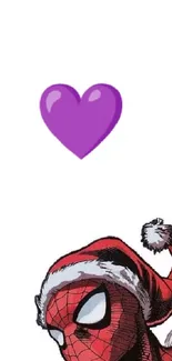 Wallpaper of a superhero in a Santa hat with a purple heart.