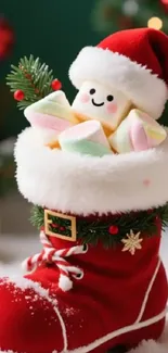 Festive Santa boot filled with holiday cheer and decorations.