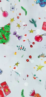 Vibrant Christmas doodle wallpaper with festive elements on a white background.