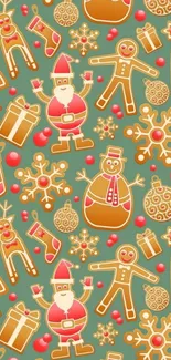 Festive gingerbread-themed mobile wallpaper with Christmas decorations.