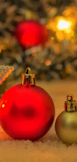 Festive Christmas decorations with glowing lights and ornaments.