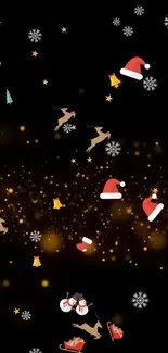 Festive holiday wallpaper with Christmas motifs on a dark background.