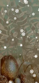 Festive wallpaper with snowflakes, ribbons, and a seasonal decor theme in brown hues.