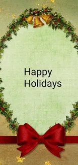 Festive mobile wallpaper with green holiday wreath.