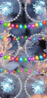 Festive lights and frost winter mobile wallpaper.