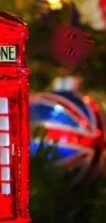 Red phone booth and Union Jack ornament wallpaper.