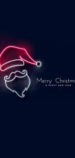 Neon Santa Christmas wallpaper in navy blue background.