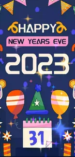 Happy New Year 2023 wallpaper with balloons and decorations.