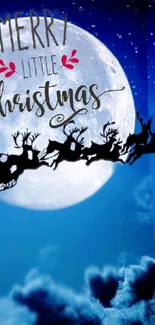 Santa's sleigh flying across a moonlit Christmas night sky with festive text.