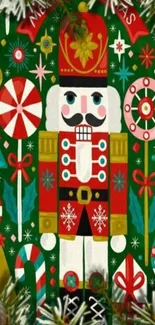 Colorful Christmas nutcracker wallpaper design.