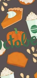 October-themed wallpaper with pumpkin spice illustrations.