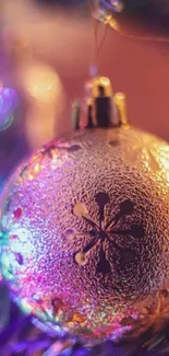 Vibrant close-up of a festive Christmas ornament with purple hues.