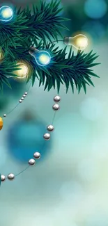 Festive wallpaper with blue and gold ornaments, perfect for the holiday season.