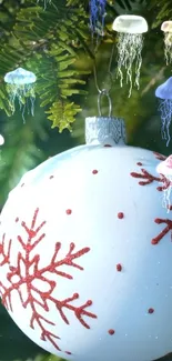 Christmas ornament surrounded by vibrant jellyfish.